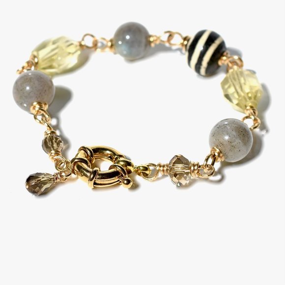 14K Gold Filled Lemon Citrine Labradorite Chain Bracelet OOAK - Picture 2 of 5